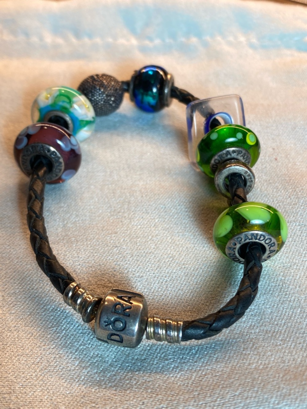Authentic Pandora Leather Charm Bracelet 925 ALE | 4 Pandora Charms + Bonus